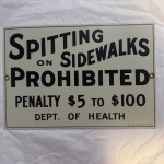 Vintage 1987 SPITTING on SIDEWALKS Porcelain Enamel SIGN Novelty