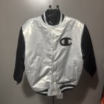 Champion Varsity Track Satin Jacket Gray Black Mens size X-Large